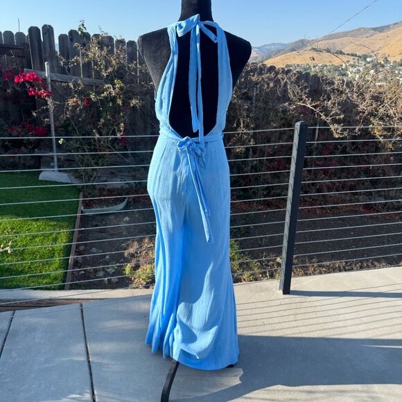 Jumpsuit Olivaceous Bright Blue Deep V Neck - Size Medium - Picture 2 of 9